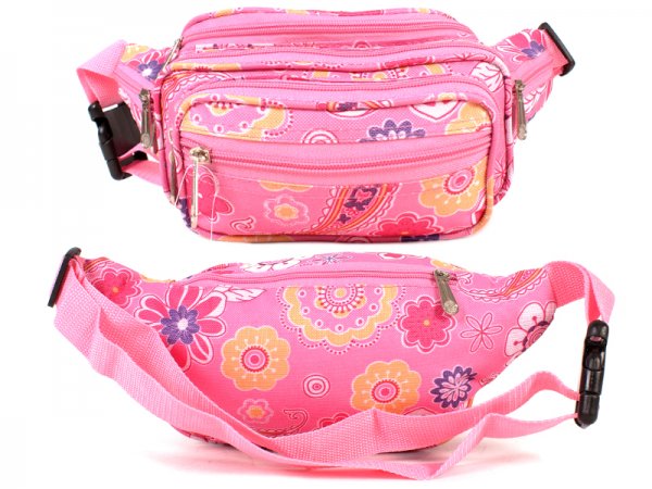 8056 Baby Pink Floral Bright Colored Multizip Bumbag