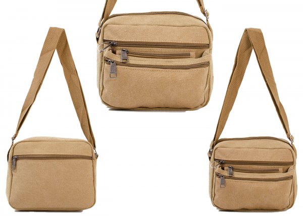 LL-75 BEIGE SHOULDER BAG WITH 5 ZIP COMPARTMENTS