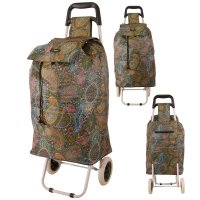 MS-001 FLOWER PATTERN GREEN AND BROWN TWO-WHEELED TROLLEY