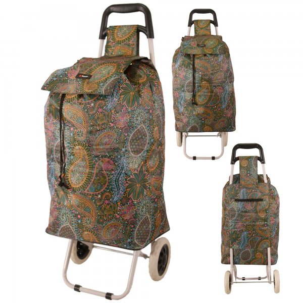 MS-001 FLOWER PATTERN GREEN AND BROWN TWO-WHEELED TROLLEY