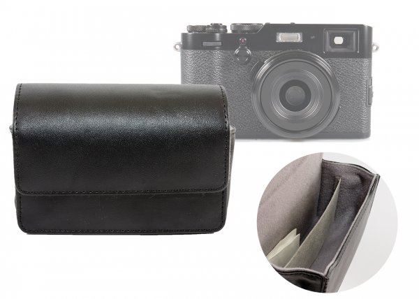 Leather compact camera case black
