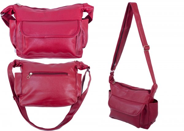 5731 TOP ZIP PU BAG WTH FRONT ZIP, BCK ZIP & SD P RED