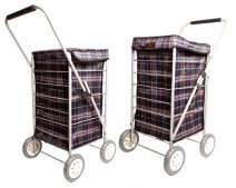 6963 NAVY CHECK 4 Wheel Cage Shopping Trolley