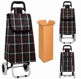 LL-ST05 black check PRINT 2 WHEEL SHOPPING TROLLEY BOX OF 10