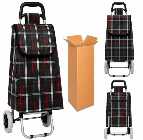 LL-ST05 black check PRINT 2 WHEEL SHOPPING TROLLEY BOX OF 10