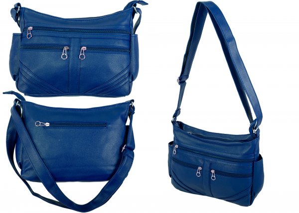 5730 TOP ZIP PU BAG WTH 2 FRNT ZIPS 1 BCK ZIP NAVY