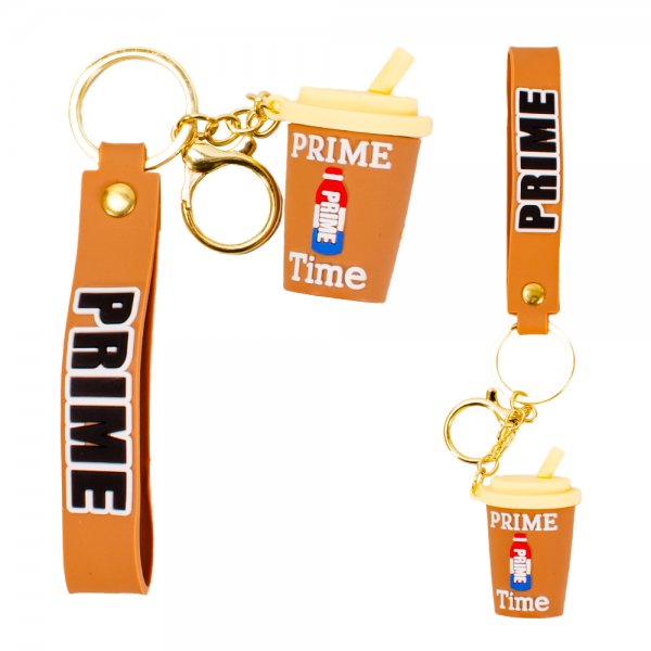 PRIME DRINK BROWN CUP STYLE FASHION METAL/RUBBER KEYCHAIN