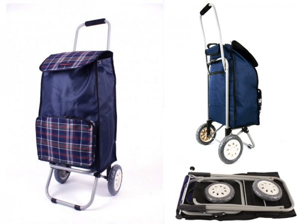 6956 SHOPPING TROLLEY FOLDING BK FRAME NAVY CHECK