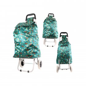 MS-001 TEAL TWO WHEEL SHOPPING CART BUTTEFLY AND FLOWER PATTERN