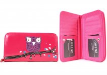 7103 Long Zip Round PU Purse with Owl on Branch OWL CERISE