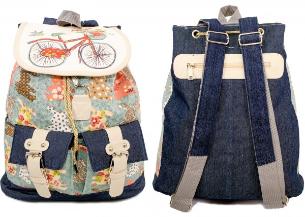 2606 Boho Canvas Backpack wt 1 Frnt & 2 Side Pockets bicycle