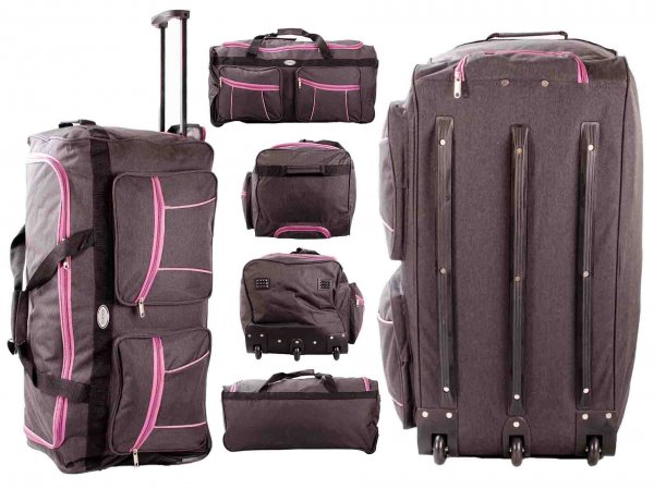 KS-100 30'' BLACK/PINK 3-WHEELED HOLDALL TRAVEL BAG