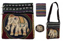 LL-122 BURGUNDY TRADITIONAL ELEPHANT PRINT CANVAS SHOULDER BAG