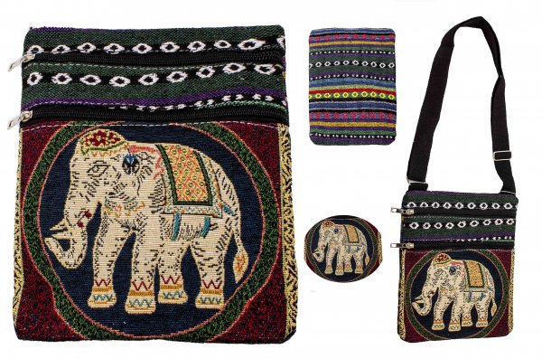 LL-122 BURGUNDY TRADITIONAL ELEPHANT PRINT CANVAS SHOULDER BAG