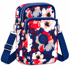 2448 Navy With Flowers 2 Zip X-Body Bag (New)