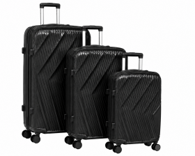 ARMAX Black Geometric Ribbed Hard-Shell Set of 3Spinner Suitcase