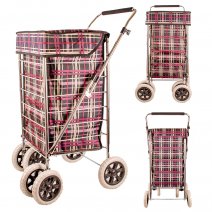 ST-SIX-01 RED/MUSTARD CHECK 6 WHEEL SHOPPING TROLLEY