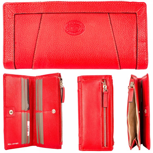 0590 ROSSO PEBBLE LEATHER LONG TOP ZIP PURSE WALLET