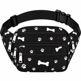 8056 Black White Paw Bumbag W-7 Zips (New)