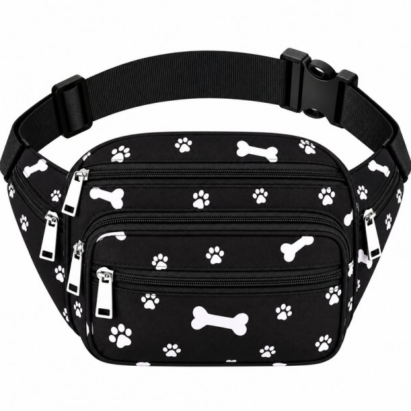 8056 Black White Paw Bumbag W-7 Zips (New)