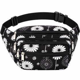 8056 Black Floral Bright Colored Multizip Bumbag (New)