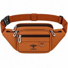 6897 Tan Premium Two-Tone PU Bumbag W/6 Zips (New)