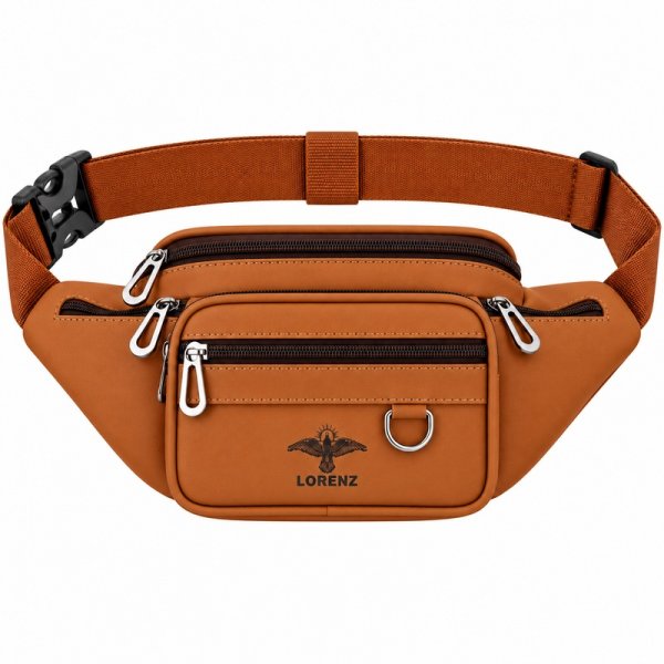 6897 Tan Premium Two-Tone PU Bumbag W/6 Zips (New)