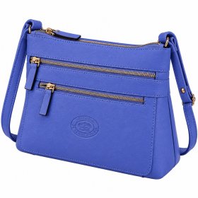 0594 Azure Pebble Leather Top Zip Rfid X-Body Bag W/4 Zip (New)