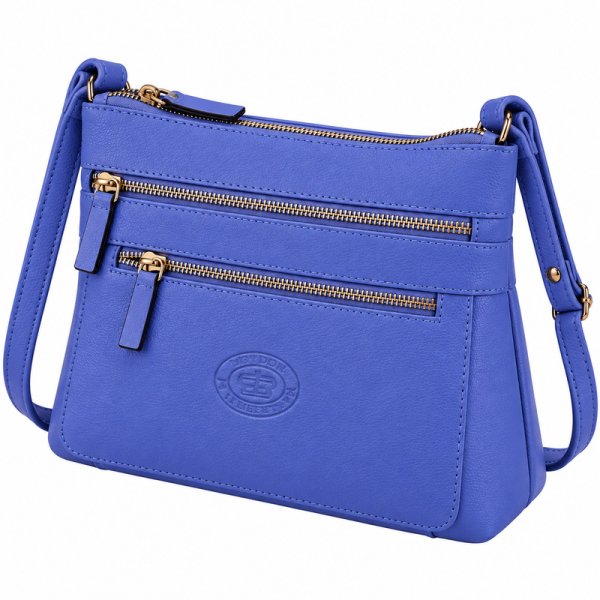 0594 Azure Pebble Leather Top Zip Rfid X-Body Bag W/4 Zip (New)