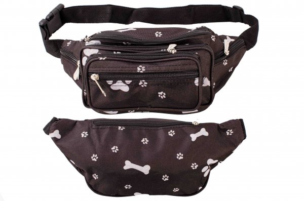 8056 BLACK WHITE PAW BUMBAG W/7 ZIPS