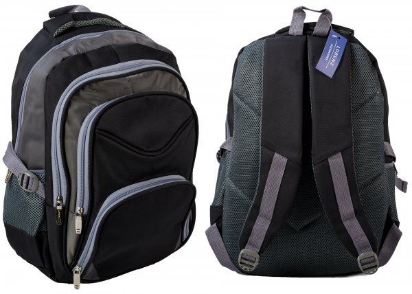 2598 BLK/GREY Nylon BACKPACK WITH 4 ZIPS & SIDE P