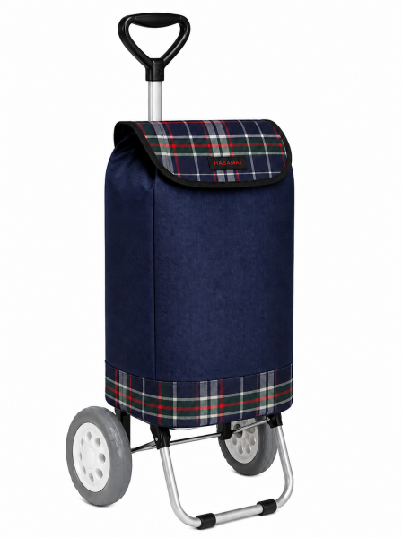 6957/W Red-White Navy Check 2 Wheel Shopping Trolley