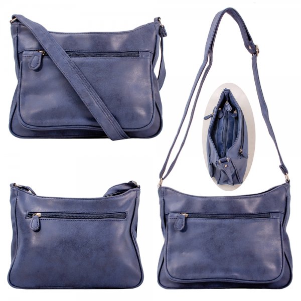 JBHB2547 NAVY MULTI ZIP PU SHOULDER BAG