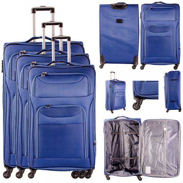 T-SL-01 BLUE SET OF 3 TRAVEL TROLLEY SUITCASES
