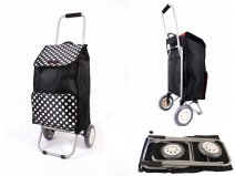 6956 SHOPPING TROLLEY FOLDING BK FRAME BLACK POLKA DOT