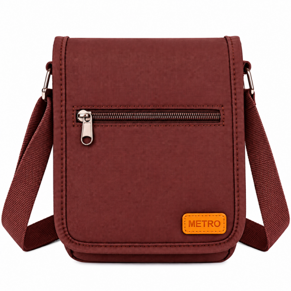 LL-256 Chocolate Polyester X-Body Shoulder Bag W/4 Zips (New)