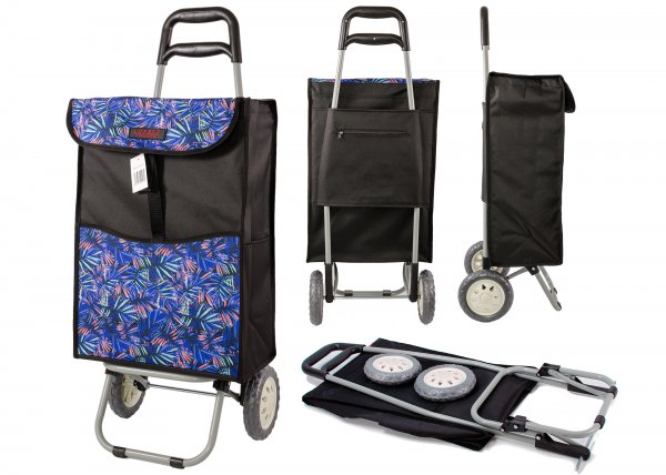 6961/S SOLID BLK W/PALM LEAF 2 WHEEL SHOPPING TROLLEY