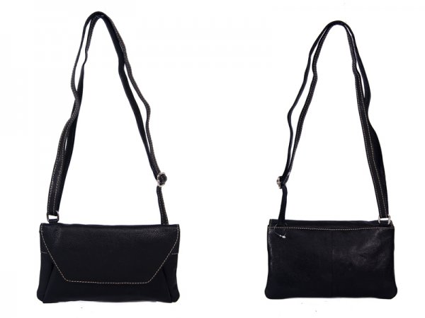 RL 666 BLACK LEATHER BAG WITH POPPER FLAP