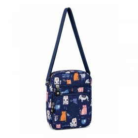 LL-73F Navy Blue with Multicolor Cat Print Crossbody Shoulder Ba