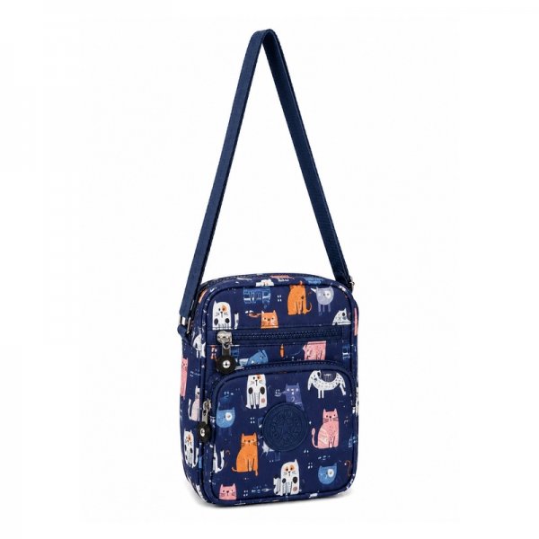 LL-73F Navy Blue with Multicolor Cat Print Crossbody Shoulder Ba