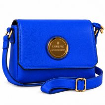 5803 Periwinkle Faux Leather Flapover Bag, Inner & Back Zip-O060
