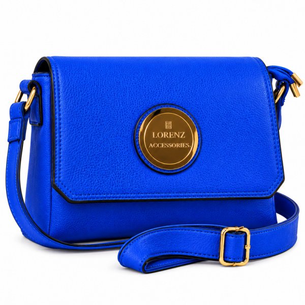 5803 Periwinkle Faux Leather Flapover Bag, Inner & Back Zip-O060