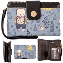 7250 BLACK TEDDY PRINT MEDIUM PU WRIST PURSE W/COIN SECTION