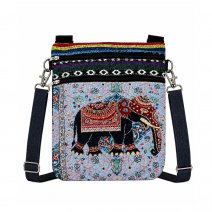 LL-122 NAVY TRADITIONAL ELEPHANT PRINT CANVAS SHOULDER BAG