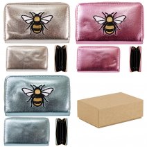 LW175B ASSORTED BOX OF 12 METALLIC BEE PURSE W/COIN SECTION