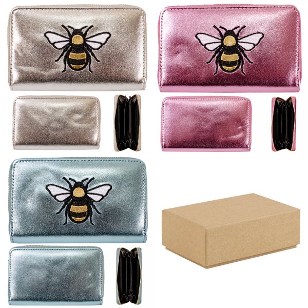 LW175B ASSORTED BOX OF 12 METALLIC BEE PURSE W/COIN SECTION