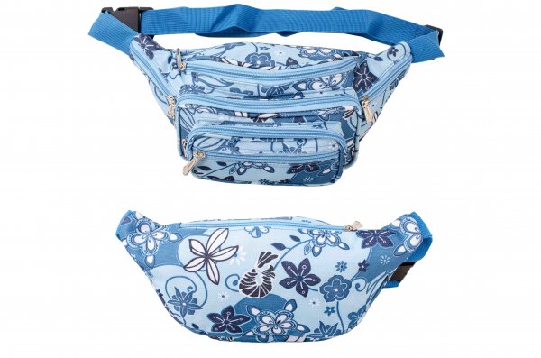 8056 BLUE FLOWER BUMBAG W/7 ZIPS