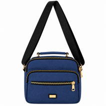 2434 Navy Polyester Multi Zip X-Body Bag With Top Handle (New)