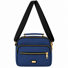 2434 Navy Polyester Multi Zip X-Body Bag With Top Handle (New)