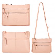 0594 NUDE PEBBLE LEATHER TOP ZIP RFID X-BODY BAG W/4 ZIP